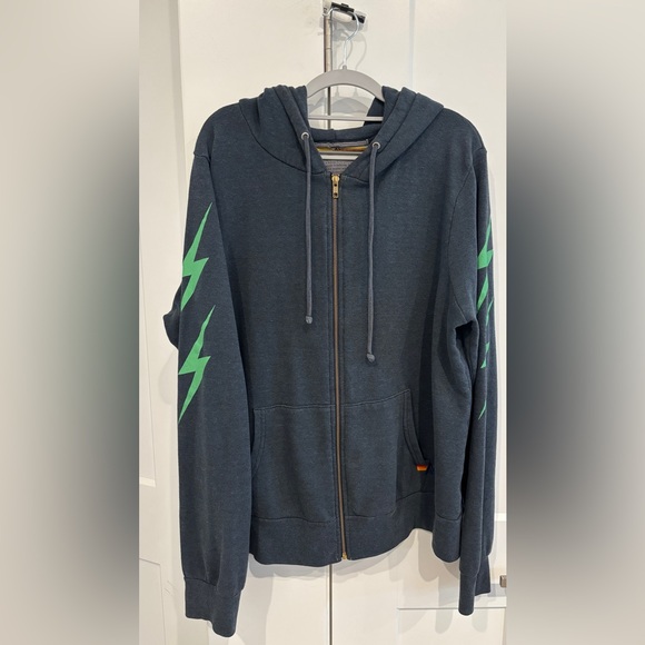 Aviator Nation Dark Gray Zip-Up Sweater with Green Lightning. Size XL - Picture 3 of 10